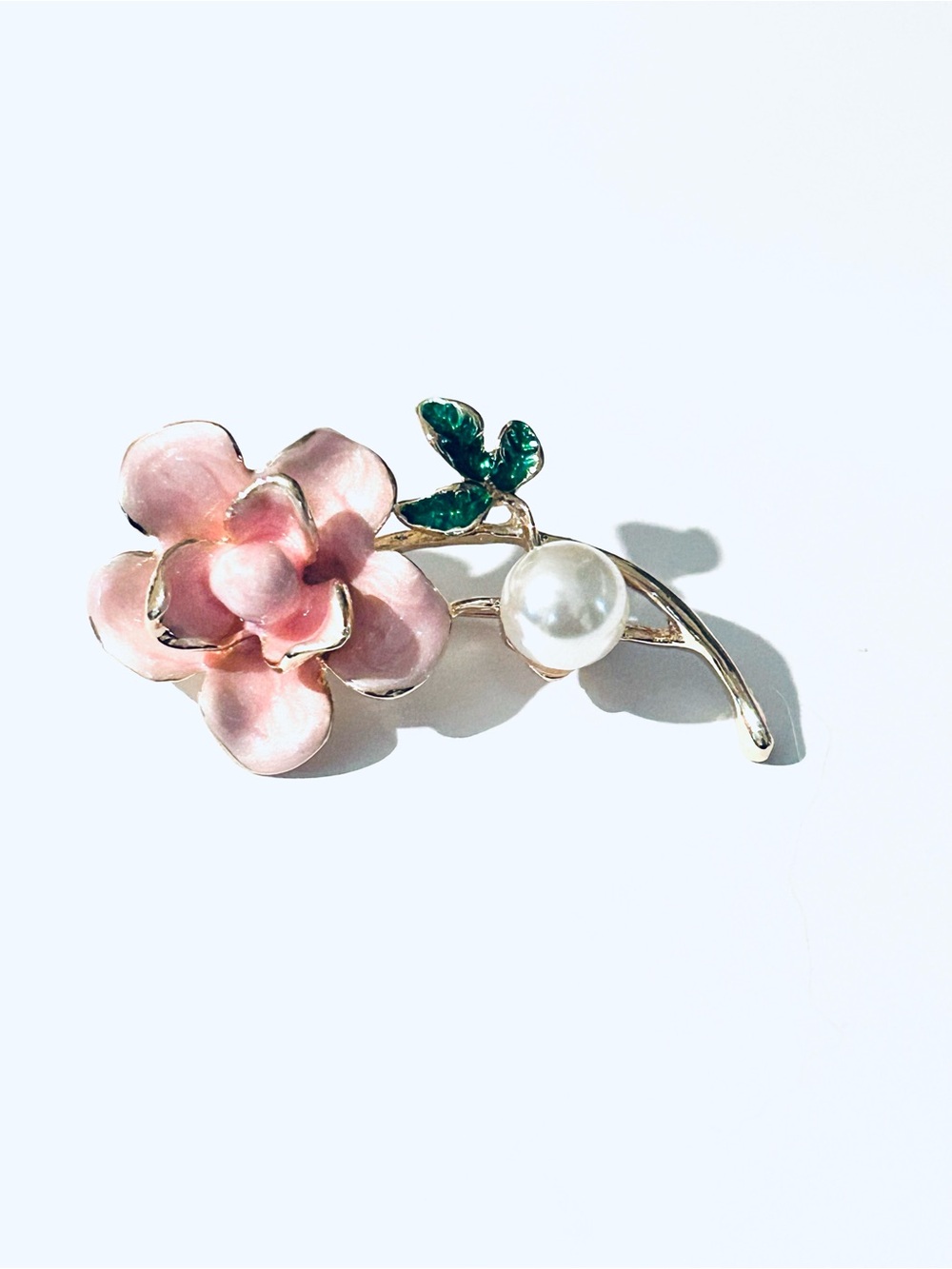 Delicate Pink Flower Brooch with Pearl Accent, Floral Jewelry, Gifts